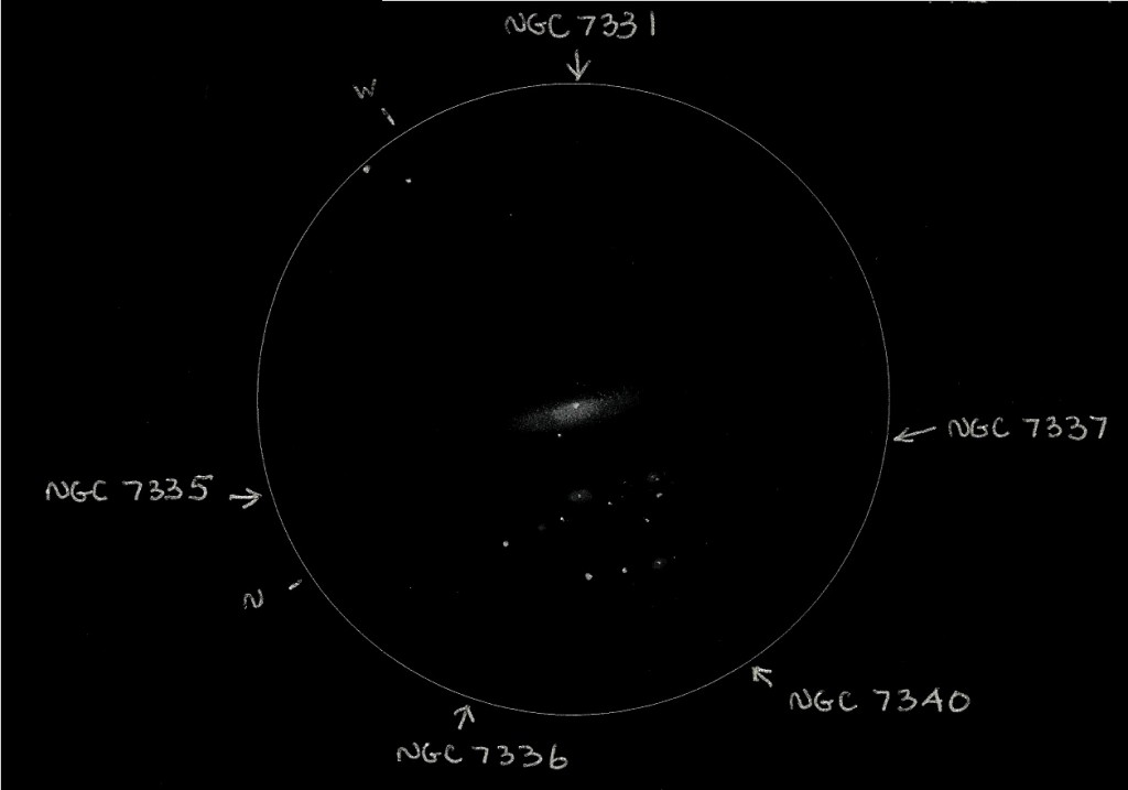 Astronomical League Additional Galaxy Group #47 (aka The Deerlick Group or NGC 7331 &The Fleas). Copyright (c) 2013 Robert D. Vickers, Jr.