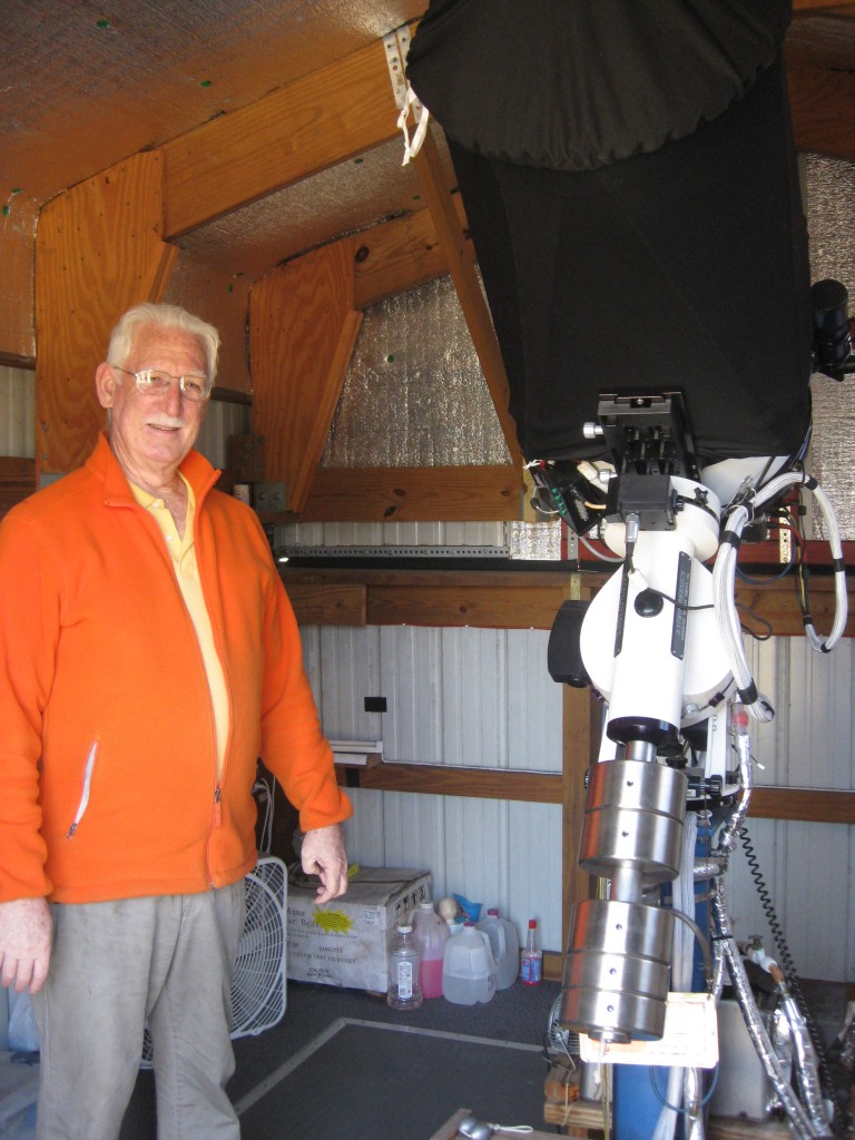 Joe Mize and his 14" Richey-Chretien scope with custom water cooled imaging system in roll-off-roof observatory. Copyright (c) 2013 Robert D. Vickers, Jr.